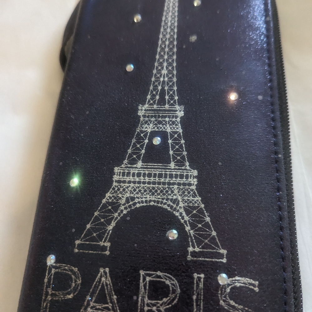 Shimmery Paris Eiffel Tower navy wristlet wallet